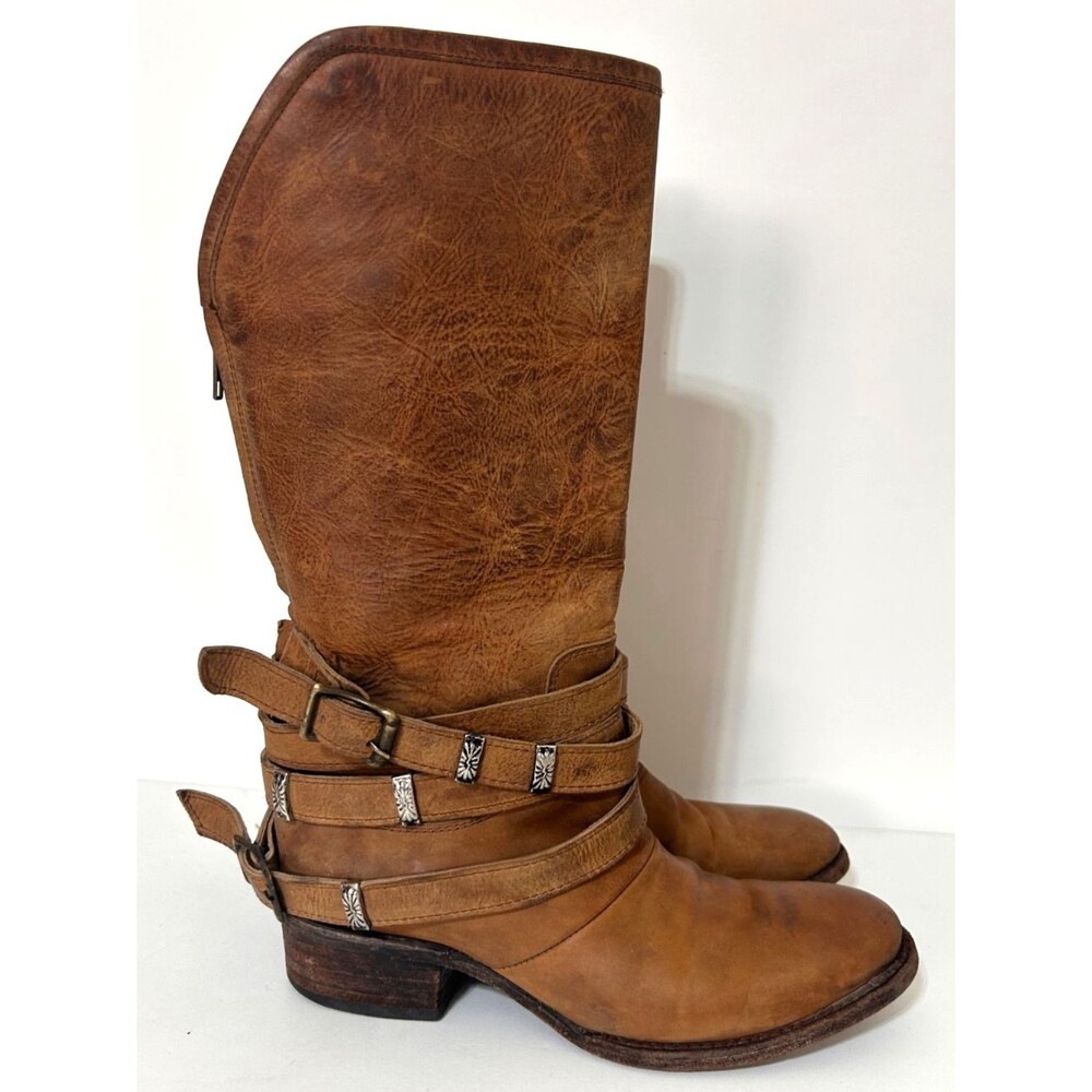 Freebird Steven Drove Tan Distressed Leather Zipper Boots Womens Size 7 - Picture 2 of 10